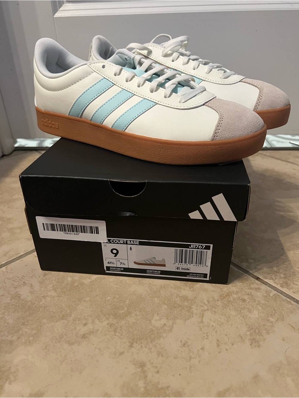 adidas Men’s Court-style Sneakers in White with Light Blue Stripes